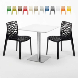 Grand Soleil - Tavolino Quadrato Bianco 70x70 cm con Base in Acciaio e 2 Sedie Colorate Ice Strawberry | Nero precio