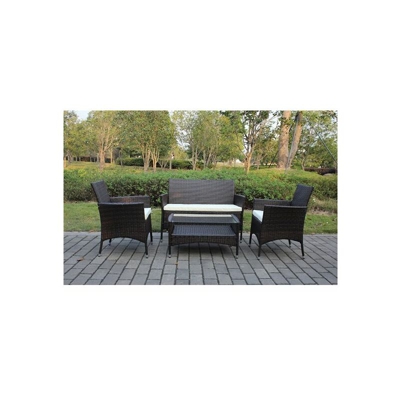Divano con Poltrone e Tavolino/Salotto/Salottino in Polyrattan per Esterno/Arredo Giardino - Mod. Tokio Marrone/Brown