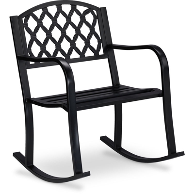 Sedia a Dondolo da Giardino, Accessorio Design Antico e Retrò, Outdoor, Poltrona da Esterno, 85x60x74 cm, nero