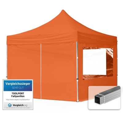 Gazebo Pieghevole Giardino 3x3m - 4 laterali Alluminio PES300 Telo 100% Impermeabile Padiglione Mercati Sagre arancione