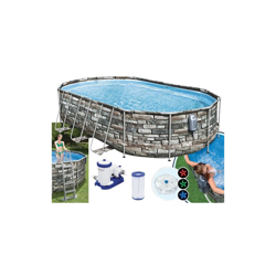 Piscina Fuori Terra Bestway Power Steel Ovale Effetto Pietra 610x366x122 cm con Pompa filtro da 9.463 L/H con Scaletta características
