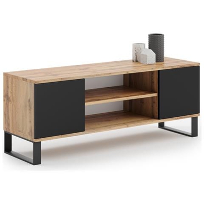 Mobile Tv Focus Tavolo Tv, Cassettiera Soppalco 155cm Loft Rovere Wotan Nero