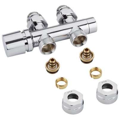 Hudson Reed Valvola Multiblock ad 'H' Per Termosifoni e Scaldasalviette - Raccordo Maschio 3/4' - Adattatori Ø14mm Multistrato - Controllo Manuale