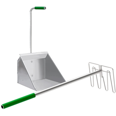 Suinga - Raccoglitore di letame in lamiera con rastrello