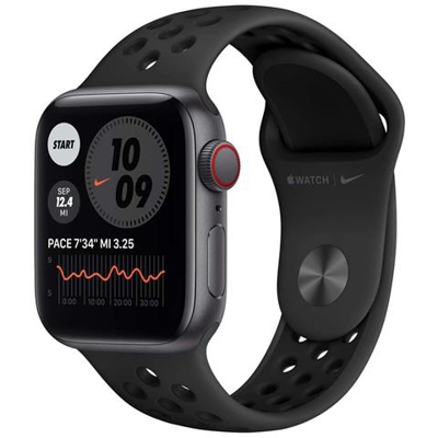 Nike+ Watch Se 40mm Impermeabile 5ATM GPS + Cellular WiFi / Bluetooth con Cassa in alluminio Grigio siderale e Cinturino Nero