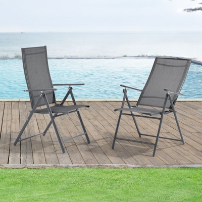 [en.casa] - Set di 2 Sedie con Braccioli ad Uso Esterno Giardino/Terrazza 2 Poltrone Pieghevoli con Schienale Reclinabile - Grigio Scuro
