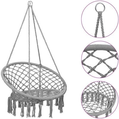 vidaXL Sedia a Dondolo in Stile Amaca 80 cm Grigio - Grigio