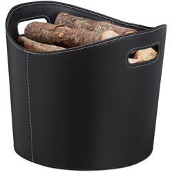 Relaxdays - Cesto Portalegna L per Camino in Similpelle, Stabile & con Manici, Legname, Ovale, Nero características