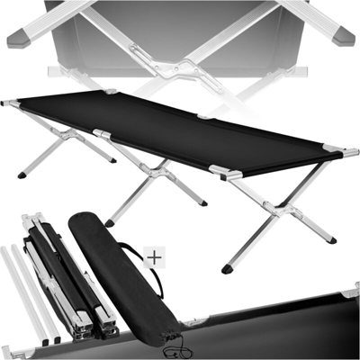 Tectake - lettino da campeggio in alluminio - lettino campeggio, lettino da viaggio, letto da campeggio - nero