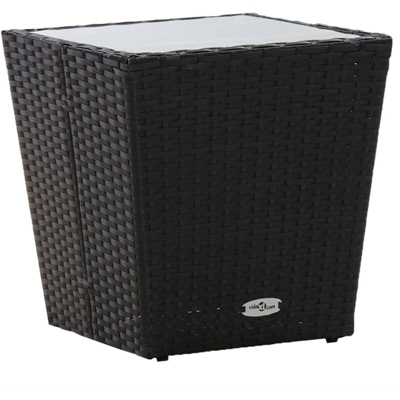 Tavolino Nero 41,5x41,5x43 cm in Polyrattan e Vetro Temperato - Nero - Vidaxl