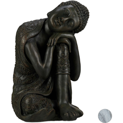 Statua del Buddha con Testa Piegata, XL 60cm, da Giardino, Decorativa, in Resina, Impermeabile, Grigio Scuro precio