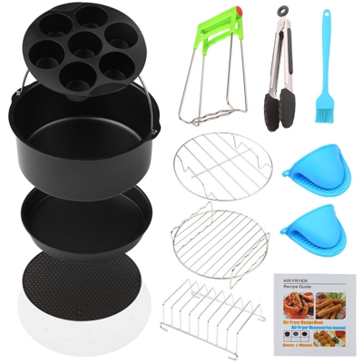 13Pcs Accessori per griglia per barbecue Set di strumenti per friggitrice Strumenti per grigliare in acciaio inossidabile Tappetini per barbecue