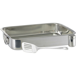 Rostiera, Set da 3 Accessori da Cucina, Teglia, Spatola e Spargi Formaggio, H x L x P: 7 x 38 x 27 cm, argento en oferta
