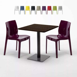 Grand Soleil - Tavolino Quadrato Effetto Legno 70x70 cm con 2 Sedie Colorate Ice Melon | Viola en oferta