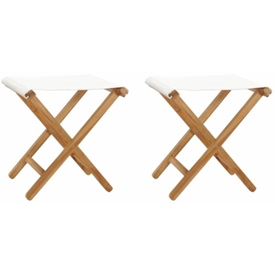 YOUTHUP Sedie Pieghevoli 2 pz in Legno di Teak e Tessuto Bianco Crema - crema