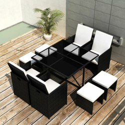 Set da Pranzo da Giardino con Cuscini in Polyrattan Nero e Bianco vari pezzi modelli : 9 pz características