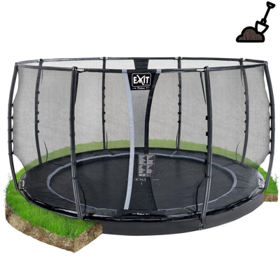 Exit - SOLO TRAMPOLINO Tappeto elastico da giardino interrato rotondo 427cm con rete di sicurezza - nero. Telaio ultra stabile e doppie molle più