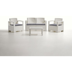 Set Divanetto Da Giardino 4 Posti Finitura Rattan Modello Nebraska Open Completo Di Cuscini bianco características