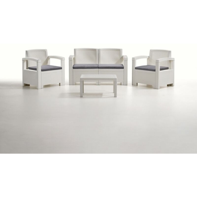 Set Divanetto Da Giardino 4 Posti Finitura Rattan Modello Nebraska Open Completo Di Cuscini bianco
