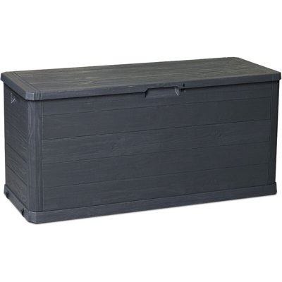 Baule portacuscini Woody's 280, per interni/esterni, effetto legno, capacità 280L, colore antracite. Dim cm 117x45x56h