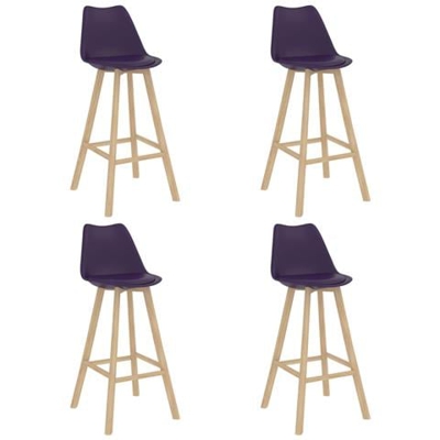 Sgabelli Da Bar 4 Pz Viola Scuro Pp E Legno Massello Di Faggio