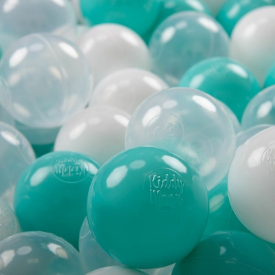 KiddyMoon 100 ? 7CM Palline Morbide Colorate Per Piscina Bambini Fatto In EU, Turchese Chiaro/Bianco/Trasparente - turchese chiaro/bianco/trasparente