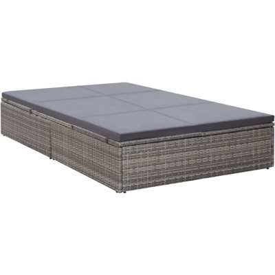 Lettino Prendisole Doppio con Cuscino in Polyrattan Grigio - Grigio - Vidaxl