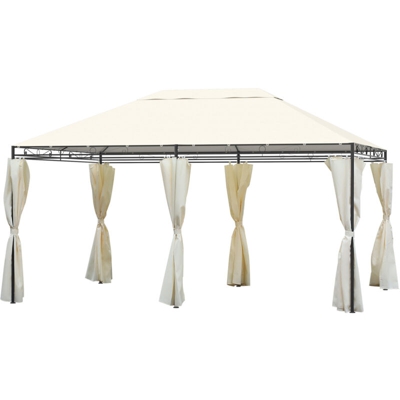Gazebo Rettangolare con Struttura in Metallo Robusto e Teli Laterali Crema 4x3m - Outsunny
