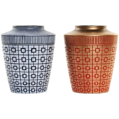 Vaso DKD Home Decor Azzurro Rosso Resina Orientale (2 pcs) (17 x 17 x 20 cm)