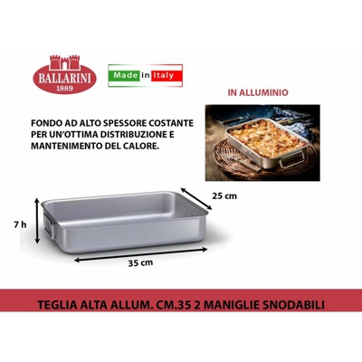 Teglia Alta Allum. Cm.35 2 Maniglie Snodabili