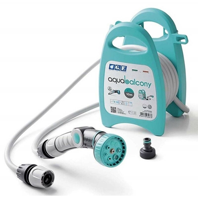 Tubo Giardino Pompa Acqua 10mt con Avvolgitubo a Parete Pistola 8 Getti Azzurro