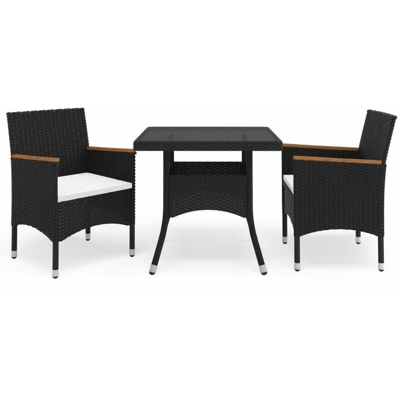 Set Mobili da Pranzo per Giardino 3 pz Nero Polyrattan e Acacia - Nero - Youthup