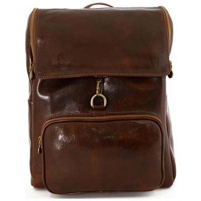 Zaino In Pelle Vera, Chisura Con Zip E Moschettone Colore Marrone - Pelletteria Toscana Made In Italy - Zaino