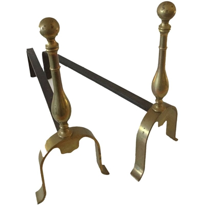 ALARI CAMINO 2 PEZZI CM 70 X 15 X 46 h IN OTTONE E FERRO CM 28