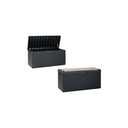 Baule Portonovo da giardino 340L con seduta e cuscino, finitura legno e midollino. Dim. 123x54x59, Colore Antracite precio