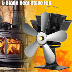 Ventilatore per stufa a legna a 5 pale autoalimentato, bruciatore a legna superiore, ventole silenziose, inverno caldo (argento) características