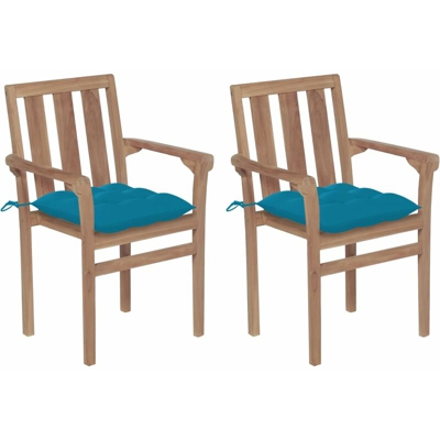 Sedie da Giardino 2 pz con Cuscini Azzurro in Massello di Teak - Blu - Vidaxl