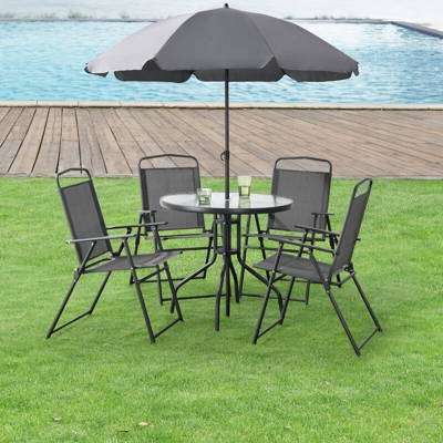 [en.casa] - Set Mobili da Giardino Composto di Tavolo, 4 Sedie e Ombrellone - Set di Arredo ad Uso Esterno con Sedie Pieghevoli, Piano Tavolo in