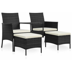 Divano da Giardino a 2 Posti Tavolino e Sedili Polyrattan Nero en oferta