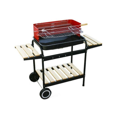 Tradeshop - BARBECUE TROLLEY A CARBONELLA IN METALLO E LEGNO BBQ BRACIERE PORTATILE RIPIANI