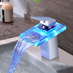 Bonade - Rubinetto Bagno Cascata con RGB LED Miscelatore Monocomando in Ottone e Vetro, adatto per Lavabo e Bagno en oferta