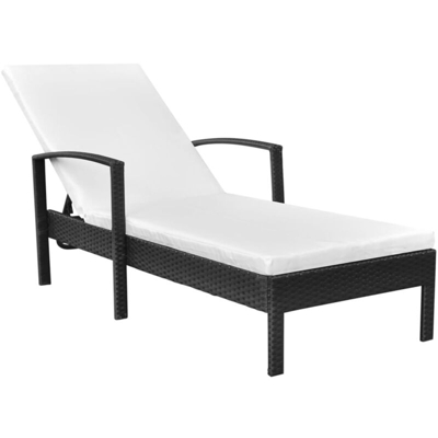 Lettino Prendisole con Cuscino in Polyrattan Nero