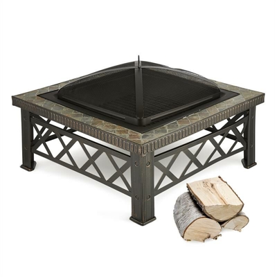 Merano Braciere, 75x75 cm, design a piastrelle, acciaio, annerito