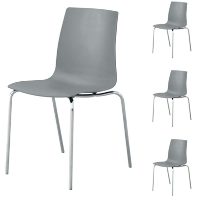 4x Sedie Sala da Pranzo Salotto Cucina Moderne Polipropilene e Acciaio Grigio
