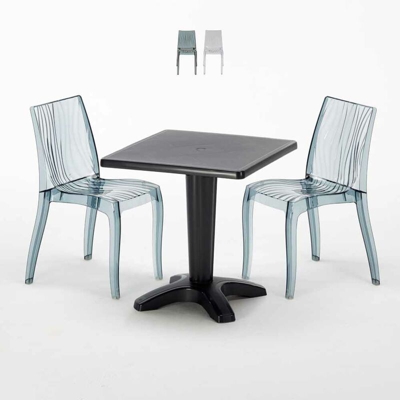 Tavolino Quadrato Nero 70x70 cm con 2 Sedie Colorate Trasparenti Dune Balcony | Trasparente Nero Antracite