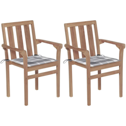 Sedie Giardino 2 pz con Cuscino Grigio a Quadri Massello di Teak - Multicolore - Vidaxl precio