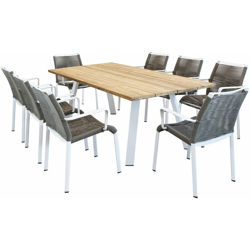 Milani Home - Set Tavolo E Sedie Da Giardino Per Esterno In Alluminio E Legno Resistente Di Teak Cm 200 X 100 X 74 H Con 8 Sedute en oferta