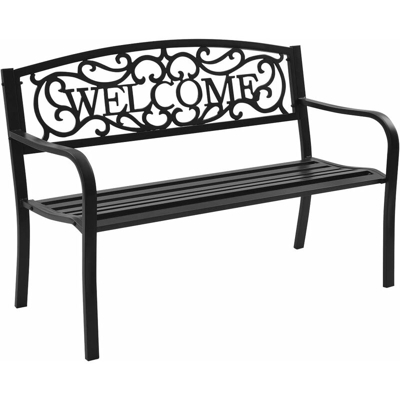 Panca da Parco in Metallo, Panchina da Giardino in Stile Antico, Panchina da Esterno con Braccioli,127 x 63,5 x 89 cm (nero)