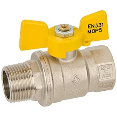Valvola a Sfera in Ottone per Gas Maschio/ Femmina 1' con Farfalla in Alluminio Gialla