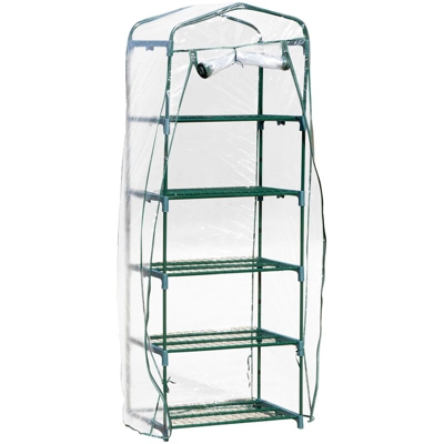 Outsunny Mini Serra da Giardino e Terrazza a 5 Ripiani, Acciaio e PVC